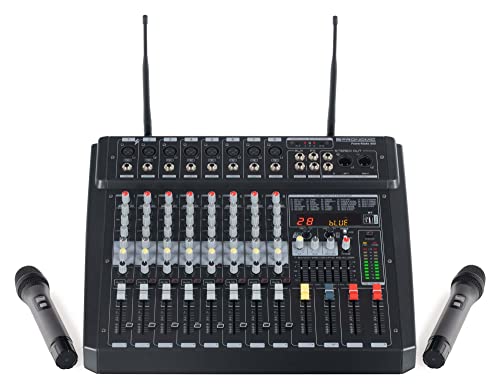Pronomic Powermake 800 - Mixer Attivo A 8 Canali Dj - 2 Microfoni Wireless Uhf - 760 Watt Di Potenza Rms - Processore Multieffetto 24 Bit - Lettore/Re