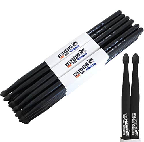 Keepdrum 5Bb Black American Hickory - Bacchette Per Batteria, 12 Paia, Colore: Nero