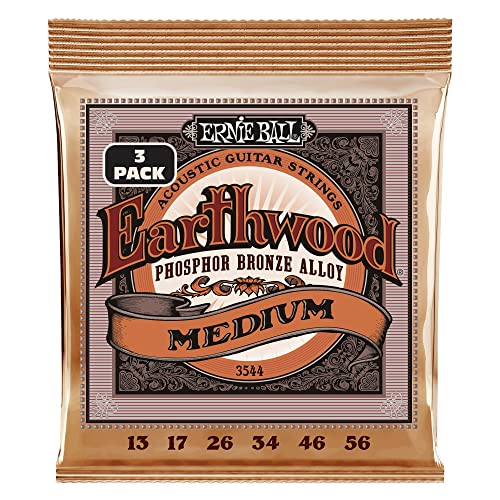 Ernie Ball Earthwood Medium Phosphor Bronze, Corde Per Chitarra Acustica, Confezione Da 3, Diametro 13-56