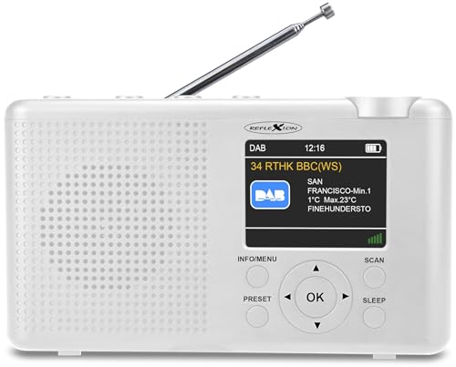Reflexion Tra-23Dab Radio Dab, Portatile Con Batteria (Fm, Dab, Dab+, Rds, Display A Colori, Bluetooth, Jack Per Cuffie), Bianco