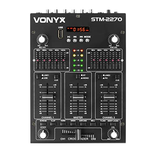 Vonyx Stm2270 - Mixer Dj A 2 Canali Bluetooth, Mixer Audio Con Lettore Mp3 Usb, Controller Dj Con Effetti, Crossfader, Collegamento Microfono, Funzion