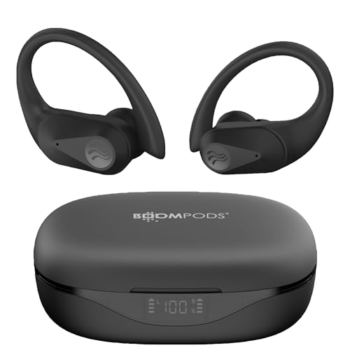 Boompods Sportpods Ocean - Auricolari Da Corsa Sostenibili, Bluetooth Con Ganci Per Le Orecchie, Custodia Di Ricarica, Cuffie Wireless A Prova Di Sudo