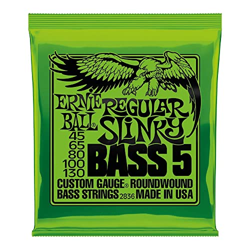Ernie Ball, Regular Slinky Accordatura Al Nickel, Corde Per Basso Elettrico A 5 Corde, Diametro 45-130