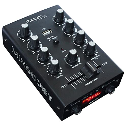 Ibiza - Mix500Bt - Mixer Semiprofessionale A 2 Canali Con Ingressi Microfonici E Di Linea E Uscite Per Cuffie, Rca E Registrazione - Bluetooth E Usb -