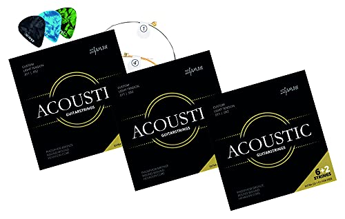3X Shaman Acoustic Corde Per Chitarra Acustica Folk, 2 Corde Di Ricambio E 3 Plettri Inclusi Set