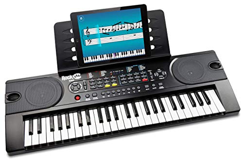 Rockjam 49 Piano Tastiera Keyboard Con Alimentatore, Stand Musicale, Adesivi Per Pianoforte Piano E Lezioni Semplicemente Piano, Nero, 69.8 X 23.5 X