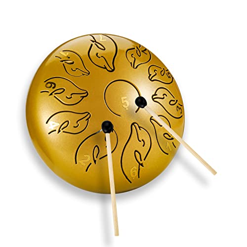 Tongue Drum,Tamburo In Acciaio,6 Pollici 11 Toni Tamburo Tamburo Per Lingua Handpan,Steel Tongue Drum Per La Meditazione Yoga Terapia Del Suono-Oro