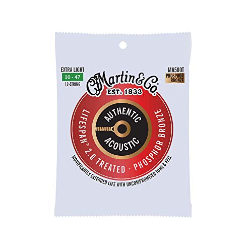 Martin Ma180 - Corde Per Chitarra Acustica Lifespan 2.0 12 String Extra Light (10-47) Bronzo Fosforoso, Set Singolo
