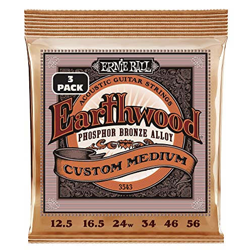 Ernie Ball Earthwood Custom Medium Phosphor Bronze, Corde Per Chitarra Acustica, Confezione Da 3, Diametro 12.5-56