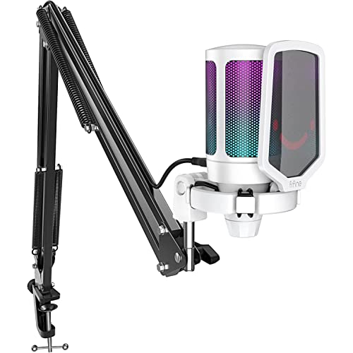 Fifine Usb Microfono Kit Per Pc Gaming Ps5, Rgb Microfono A Condensatore Da Tavolo Con Pulsante Di Silenziamento, Filtro Anti-Pop E Supporto Antiurto