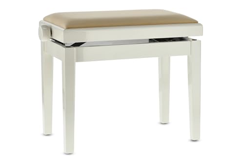 Gewa 130150 Panca Per Piano Deluxe Ebano High Gloss Seduta Beige, Legno, Avorio Lucido