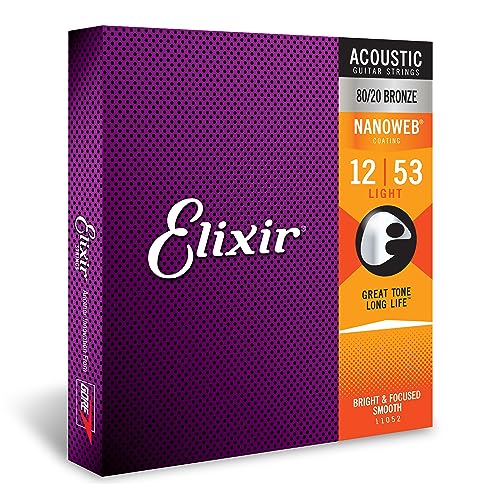 Corde Per Chitarra Acustica Bronzo 80/20 Elixir Strings Con Rivestimento Nanoweb, Light (.012-.053)