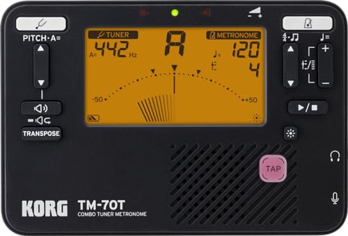 Korg - Tm-70T Bk Accordatore Cromatico-Metronomo Combo, Ampia Estensione Rilevamento Frequenza, Metronomo Da 30 A 252 Bpm, 3 Tipi Impostazione Del Tem
