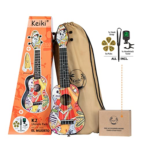 Ortega Guitars Ukulele Soprano Multicolore - Keiki K2 - Starter Kit Che Include Accordatore, Tracolla, 5 Plettri Medium E Borsa Con Coulisse - El Muer