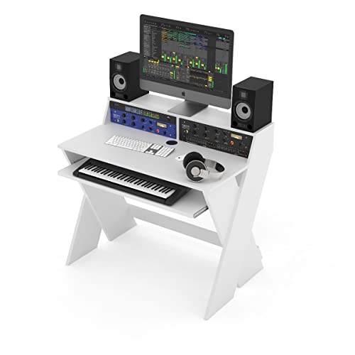 Glorious Sound Desk Compact White - Workstation Da Studio Compatta Dal Design Intelligente Con Ampia Superficie Di Lavoro, Vassoio Estraibile Per La T