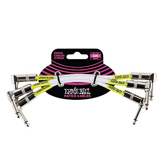 Ernie Ball, Cavo Patch, Angolato/Angolato, 15,24 Cm, Confezione Da 3, Bianco