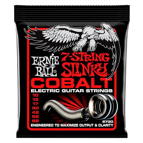 Ernie Ball, Skinny Top Heavy Bottom Slinky Cobalt 7-String, Corde Per Chitarra Elettrica A 7 Corde, Diametro 10-62