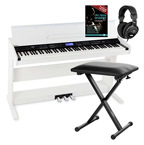 Funkey Dp-88 Ii Pianoforte Digitale Bianco Set Con Panca Economy, Cuffie E Guida (Tedesco)