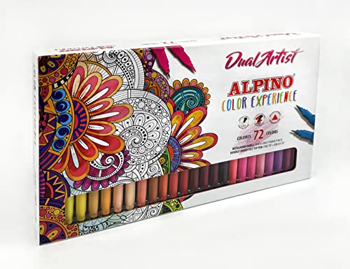 Alpino Color Experience 72 Pennarelli Dual Artist | Pennarelli A Doppia Punta: Pennello E Punta Fine | Pennarelli Per Lettere E Lettere | Kit Di Penna