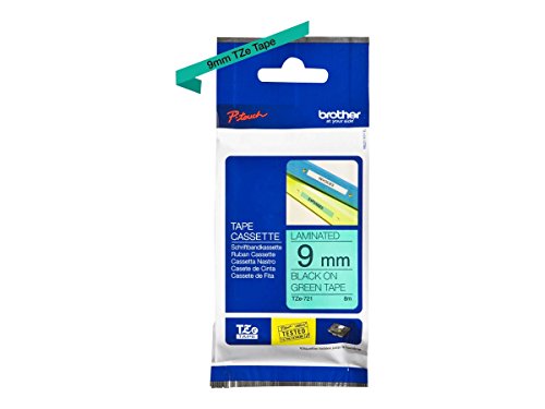 Brother Tze721 Nastro Laminato, 9 Mm, Nero/Verde