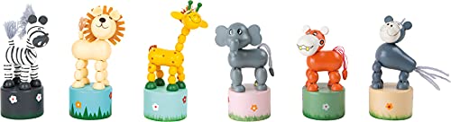 7924 Animali A Pressione "Africa" Small Foot, Set Di Figure In Legno, Sei Diverse Figure Di Animali In Legno, A Partire Da 3 Anni