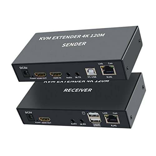 Kvm Extender 4K 120M Ricevitore, Extender 4K Hdmi Kvm Extender Via Cat5E/6 Cavo Ethernet 120M Hdmi Usb Extender Video Audio Trasmettitore Ricevitore S