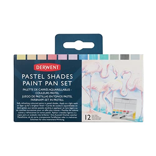 Derwent Set Di Colori Pastel Shades Paint 1 X Vaschetta Da 12 Colori Pastello Assortiti, 1 X Mini Water Brush, 5 X Tavolozze Da Miscelazione, 1 X Spug