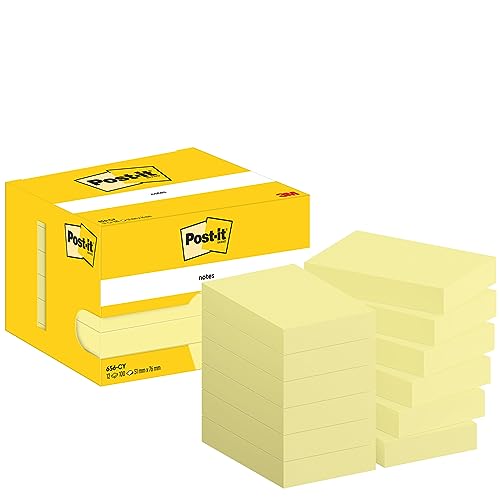 Post-It Foglietti Canary Yellow, Confezione Da 12 Blocchetti, 100 Fogli Per Blocco, 51 Mm X 76 Mm, Colore Giallo - Foglietti Adesivi Fogli Adesivi Per