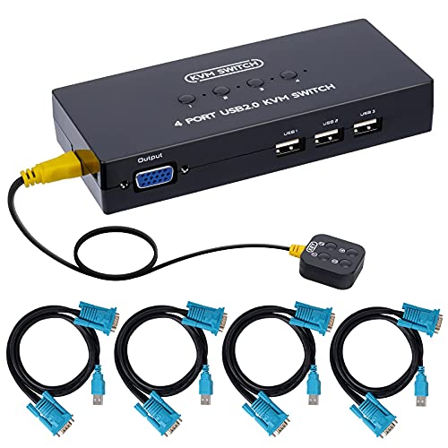 Vga Kvm Switch, Usb E Vga Commutatore Con 4 Cavi Kvm, 4 Porte Switch Box Per Pc Monitor, Tastiera Mouse, Scanner, Stampante