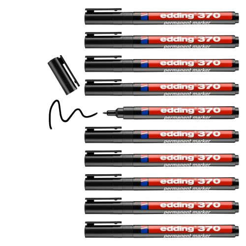 Edding E-370 - Pennarelli Indelebili A Punta Tonda, 1 Mm, Confezione Da 10, Colore: 01: 10 Penne - Nero