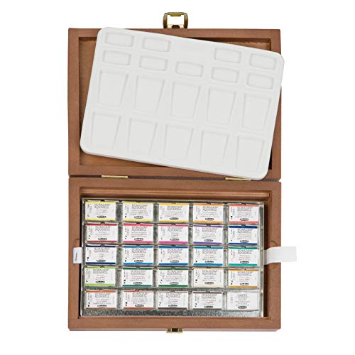 Schmincke - Horadam® Aquarell Premium Confezione In Legno Con 24 Acquarelli Sopraffini, Tavolozza Di Porcellana, 74524097, 24 X 1/1 Godet Interi, Onet