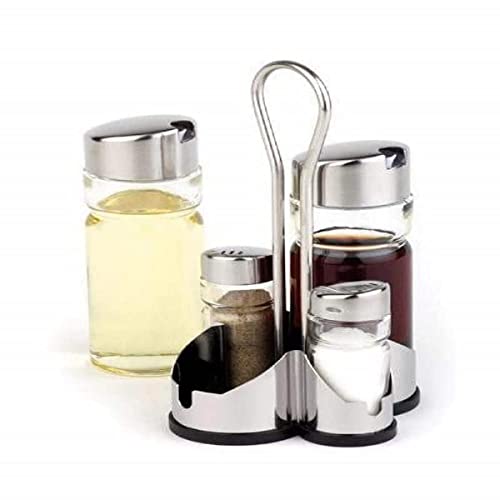Aps "Economic" Pepe E Sale, 4 Pezzi Con Contenitore In Acciaio Inox Agitatore Per Sale, Contenitore In Vetro Trasparente Con Coperchio In Acciaio Inox