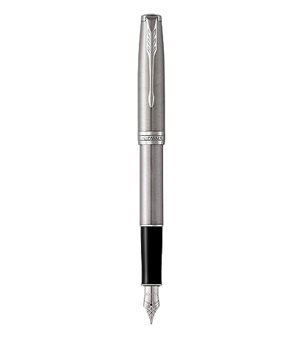 Parker Sonnet Penna Stilografica, Acciaio Inossidabile Con Finiture In Palladio, Pennino Medio, Confezione Regalo, Stainless Steel, Palladium Trim