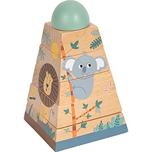Small Foot Torre Da Accatastare Safari In Legno, Gioco Di Motricità Con Motivi Di Animali, Dai 12 Mesi, 12320 Giocattoli, Multicolore