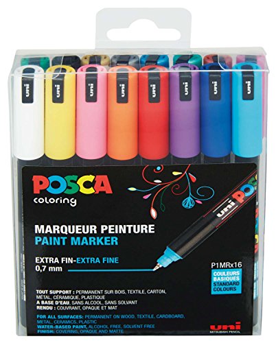 Uni-Ball 181716 - Pennarello Posca Con Punta Calibrata, Set Da 16 Pezzi