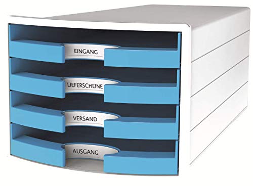 Cassettiera Portadocumenti Han Impuls 2.0 – Design Accattivante Abbinato A Una Qualità Eccellente. Con 4 Cassetti Aperti Per Din A4/C4, Bianco-Azzurro
