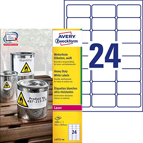 Avery Italia L4773-100 Etichetta Adesiva In Poliestere, 63.5 X 33.9 Mm, Bianco
