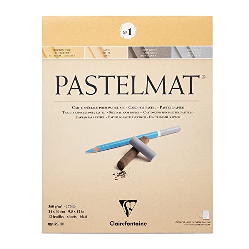 Clairefontaine 96017C Blocco Collato Pastelmat N°1 - 12 Fogli Di Carta Speciale Per Pastelli Secchi - 24X30 Cm 360G - 4 Colori Assortiti - Divisori In