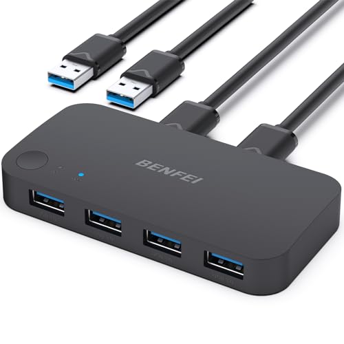 Benfei Switch Usb 3.0, Switcher Usb 2 Computer Condividi 4 Usb Per Pc Mouse Tastiera Stampante Scanner, Selettore Switch Kvm Usb Compatibile Con Windo