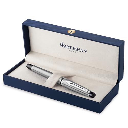 Waterman Expert 3 Penna Stilografica Stainless Steel Chrome Trim, Finiture Cromate, Pennino Medio