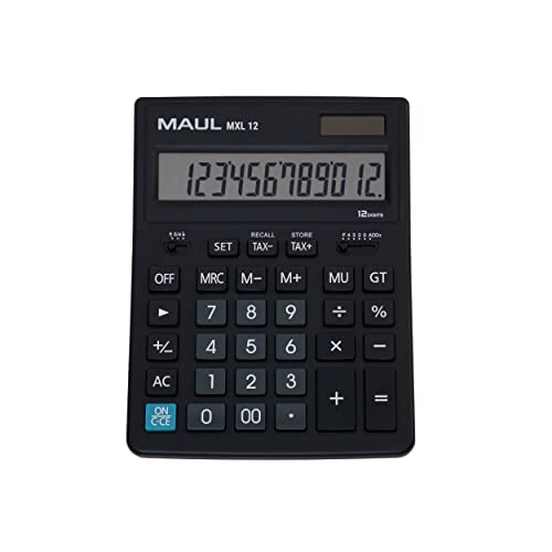 Maul Calcolatrice Commerciale Mxl12 A 12 Cifre Incl. Calcolo Tasse, Grande 20,5 X 15,5 Cm, Display Angolato, Calcolatrice Da Tavolo Professionale, A E