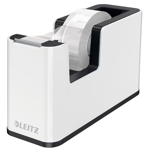Leitz Dispenser Per Nastro Adesivo Dual Color, Base Appesantita, Nastro Incluso, Gamma Wow, Bianco/Nero