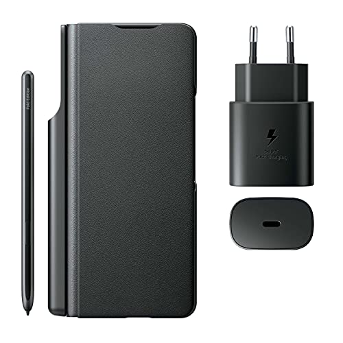 Samsung Galaxy Z Fold3 5G Flip Cover Case, Charger, Pen - Black