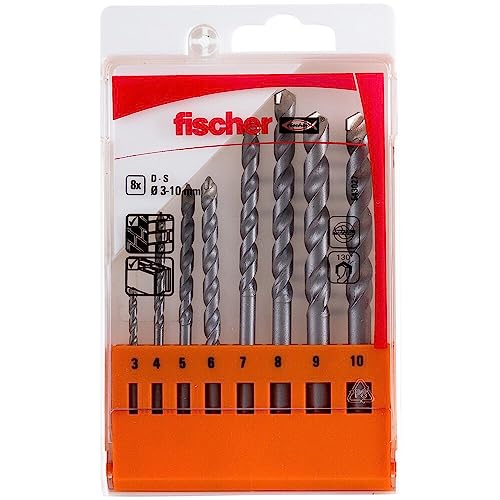 Fischer Set 8 Punte Trapano D-S Pmn, Diametro 3-4-5-6-7-8-9-10 Mm, Punte Al Carburo, Attacco Cilindrico, Per Muro Pieno E Mattoni Forati, 543027