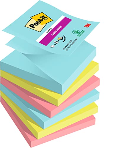 Post-It Super Sticky Z-Notes, Collezione Cosmic, 76 Mm X 76 Mm, 90 Fogli/Blocchetto, 6 Blocchetti/Confezione