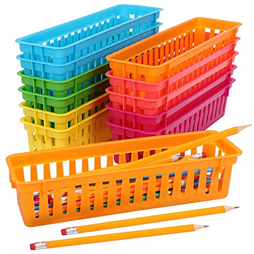 Belle Vous Cestini Portaoggetti Plastica Organizer Cancelleria (12Pz) - Organizer Plastica Colori Assortiti - Portapenne/Matite Per Aule, Scrivania, U