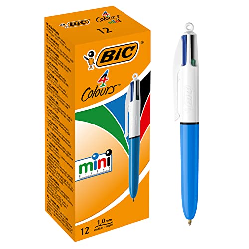 Bic4 Colours Mini Penna A Scatto, Punta Media 1,0 Mm, Formato Pocket 4 Colori Di Inchiostro In Una Penna, Confezione Da 12
