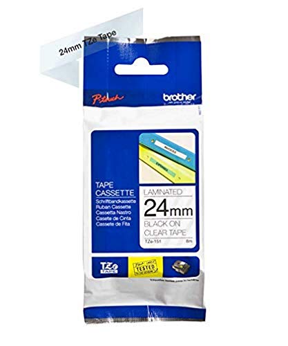 Brother Tze151 Nastro Laminato, 24 Mm, Nero/Trasparente