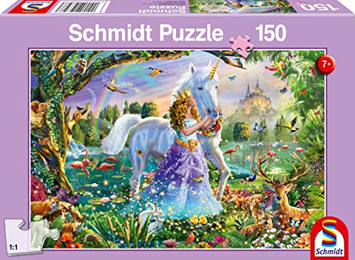 Schmidt Spiele 56307 - Puzzle Da 150 Pezzi "Principessa Con Unicorno E Serratura", Multicolore