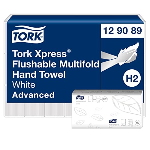 Tork 129089 Xpress Asciugamani Piegati A Z Flushable Advanced, Compatibili Con Il Sistema H2, 2 Veli, 1 Conf. Da 21 Pacchetti X 200 Asciugamani, Color